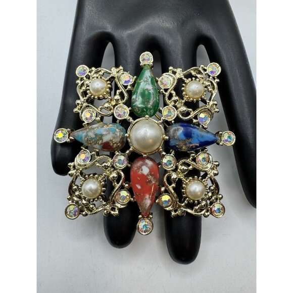 Vintage Sarah Coventry "Galaxy" Brooch Maltese Cross Confetti Lucite From 60s - Picture 1 of 9